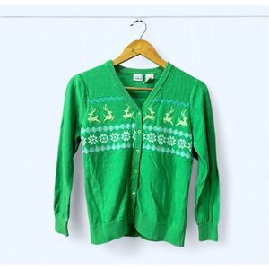 L.L.Bean Large (14/16) Green Christmas sweater Cardigan